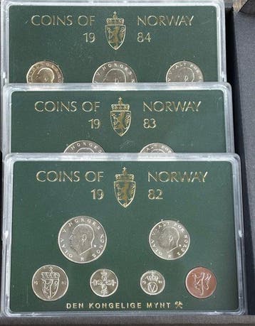 Noorwegen. Olav V. 5 Kroner 1982/1984, 3 Year Set (Zonder