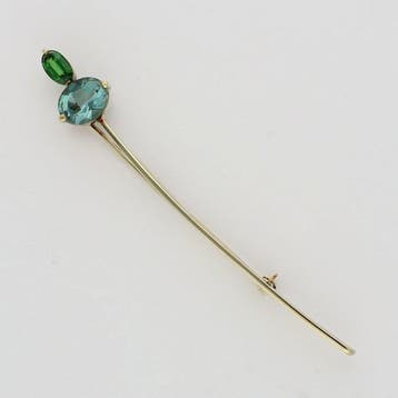 Broche - 14 karaat Geel goud - Aquamarijn - Tsavoriet