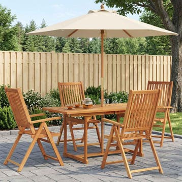 vidaXL Buiten Eetset met Parasol 6 st Crème Wit en, Tuin en Terras, Verzenden, Nieuw, 6 zitplaatsen