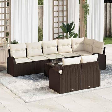 vidaXL Tuin Sofa Set 9 st 8-Aantal zitplaatsen Bruin en, Verzenden, Nieuw, Rotan, Meer dan 8 zitplaatsen