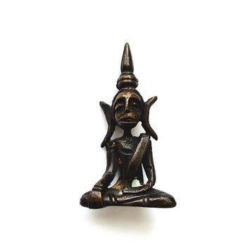 Oud-Indochinese bergstammen Brons XS Boeddha op Troon Kralen, Antiek en Kunst