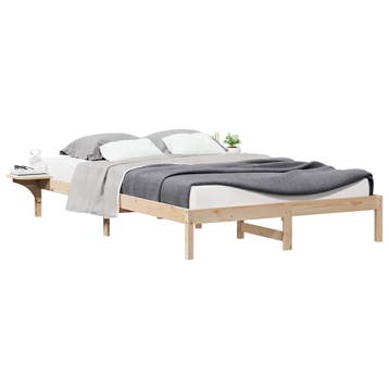 vidaXL Bedframe met Zijtafels Naturel 160 x 220 cm Massief, Huis en Inrichting, Slaapkamer | Bedden, Verzenden, Nieuw, Bruin, Hout