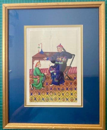 Manchu-ambtenaar en bediende - Papier - China - Qing