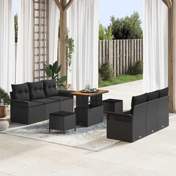 vidaXL Tuin Sofa Set 9 st 8-Aantal zitplaatsen Zwart, Tuin en Terras, Verzenden, Nieuw, Meer dan 8 zitplaatsen