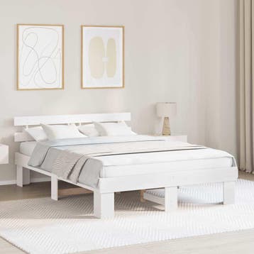 vidaXL Bedframe met hoofdeinde Wit 160 x 200 cm Massief, Verzenden, Nieuw, Wit, Hout