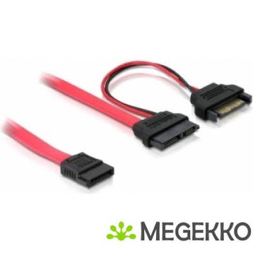Delock 84418 Kabel Slim SATA female > SATA 7-polig + SATA, Computers en Software, Pc- en Netwerkkabels, Verzenden, Nieuw