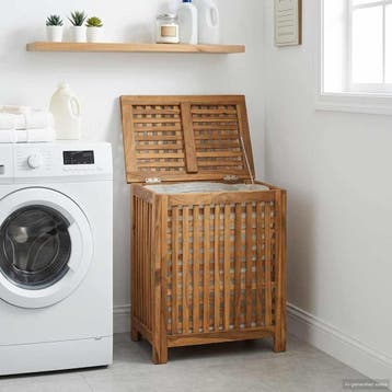 vidaXL Wasmand Naturel Massief Teakhout, Verzenden, Nieuw