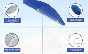 Parasol Cyprus Blauw Ø180cm met kantelfunctie, Tuin en Terras, Verzenden, Nieuw