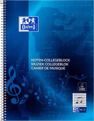Oxford muziek collegeblok A4+ 4-gaats 50 vel blauw, Diversen, Verzenden, Nieuw