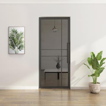 Stalen taatsdeur -Zwart - 6 Vlaks - Rook glas - Luxe design*, 80 tot 100 cm, Overige typen, Nieuw, Metaal