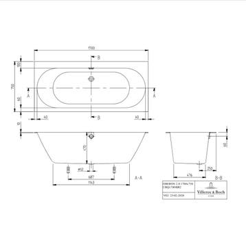 Ligbad Villeroy & Boch Oberon Duobad Quaryl 170 x 75 CM Met, Ophalen of Verzenden, Nieuw