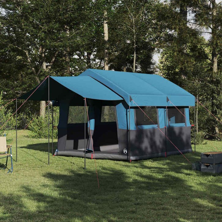 vidaXL Familietent voor 4 Personen Blauw en Grijs 324 x 255, Caravans en Kamperen, Tenten, Nieuw, Verzenden