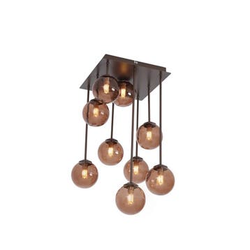 Design plafondlamp brons met brons glas 9-lichts - Athens, Verzenden, Nieuw