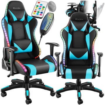 Gaming stoel Tartaros, LED, massagefunctie - zwart/azuur, Verzenden, Nieuw