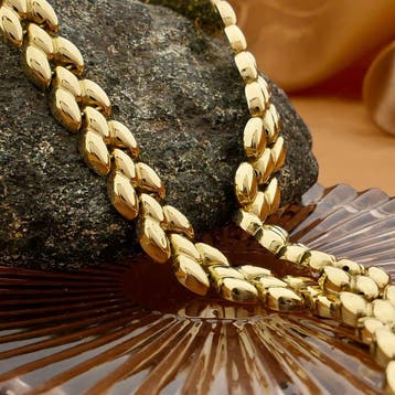 Gouden fantasie schakelketting, Sieraden, Tassen en Uiterlijk, Ophalen of Verzenden, Gebruikt, Goud, Goud