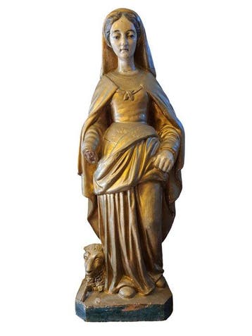 Kloosterbeeld Maria met Lam - 83 cm - Terracotta - 1800-1850