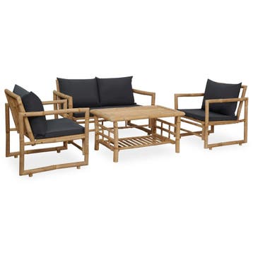 vidaXL 4-delige Loungeset met kussens bamboe, 4 zitplaatsen, Verzenden, Nieuw, Loungeset