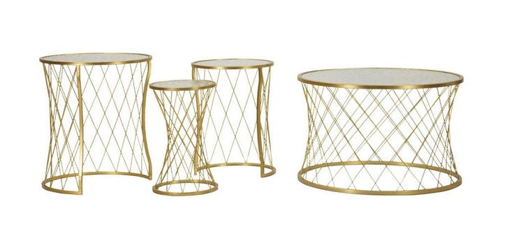 TAFEL NOAH GOUD SET 4 STUKS CM Ø 70X45-47X54,5-36x50-28x45, Huis en Inrichting, Tafels | Salontafels, Ophalen of Verzenden