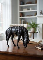 Beeld, Black Leather Horse - 21 cm - Leder