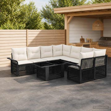 vidaXL Tuinbankenset 9 st Zwart en Cream Wit poly rattan, Verzenden, Nieuw
