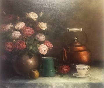 Godelieve - Stilleven met oude vaas en bloemen - NO RESERVE