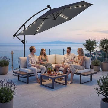 Parasol Artemis, 360° draaibaar, LED-solar, 3,5 x 3,5 m, Verzenden, Nieuw