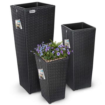 Polyrattan Bloempot Set van 3 Zwart (Plantenbakken), Verzenden, Nieuw