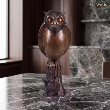 Beeld, Exclusief XL bronzen sculptuur van een uil. 50 cm.