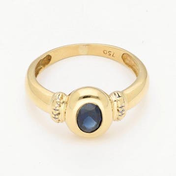 Ring - 18 karaat Geel goud Saffier - Diamant, Sieraden, Tassen en Uiterlijk, Nieuw