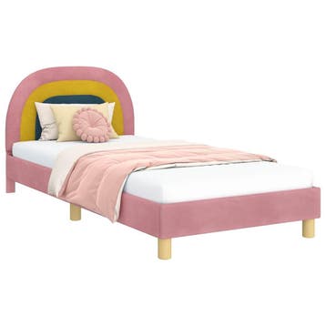 Bedframe 90x190 Roze Fluweel | Tweedekansje | OP=OP, 85 tot 100 cm, Ophalen of Verzenden, Zo goed als nieuw, Lattenbodem