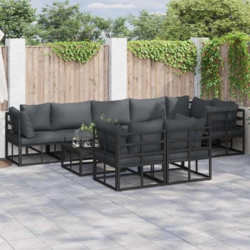 vidaXL Tuinbankenset 8 st Zwart Aluminium, Tuin en Terras, Verzenden, Nieuw, Aluminium, 8 zitplaatsen