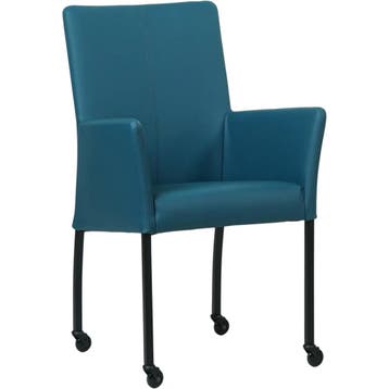 Set van 4 Leren eetkamerstoelen Comfort met wieltjes en, Ophalen of Verzenden, Nieuw, Leer