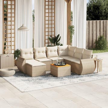 vidaXL 8-delige Loungeset met kussens poly rattan beige, Verzenden, Nieuw, 7 zitplaatsen, Loungeset