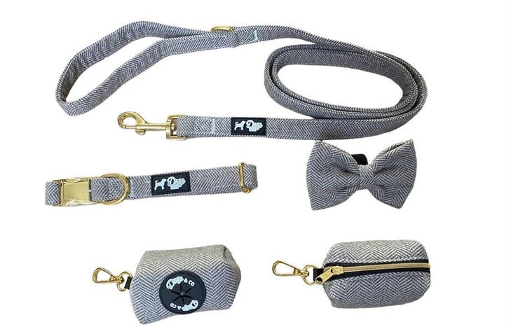 Hondenriem+Halsband+Strik en Poepzakjeshouder (4delig) Za..., Dieren en Toebehoren, Hondenhalsbanden en Penningen, Nieuw, Ophalen of Verzenden