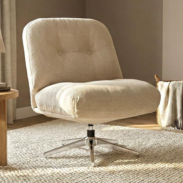 *WOONWINKEL* Retro Draaifauteuil Ribstof Creme, Huis en Inrichting, Fauteuils, Nieuw, Stof, Verzenden