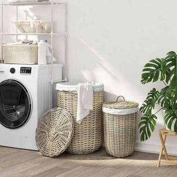 vidaXL Wasmand met deksel GENDT 2 st Natuurlijk grijs Kubu, Verzenden, Nieuw