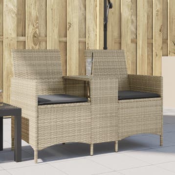 vidaXL Tuinbank 2-zits met tafel en kussens poly rattan, Verzenden, Nieuw