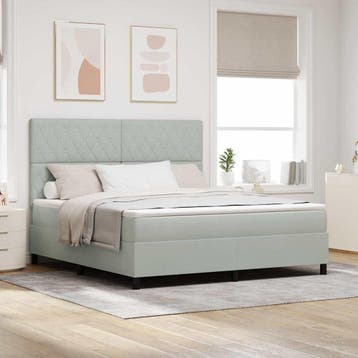 vidaXL LED Box Spring Bed met matras Lichtgrijs 180 x 200 cm, Verzenden, Nieuw, Tweepersoons, Stof