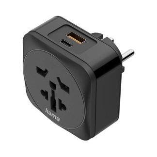 Wereldstekker met USB | Hama | Wereld naar Type E en F | 20W, Verzenden, Nieuw