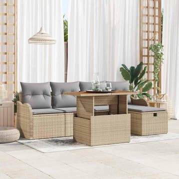 vidaXL Tuin Sofa Set 6 st Beige poly rattan, Verzenden, Nieuw, Rotan, 6 zitplaatsen