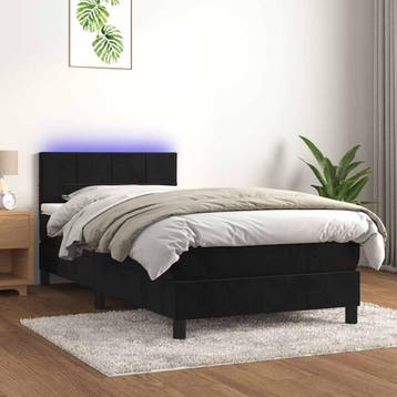 vidaXL Boxspring met matras en LED fluweel zwart 80x200 cm, Eenpersoons, Verzenden, Zwart, Nieuw
