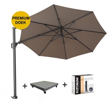 Challenger T2 premium zweefparasol 350 cm rond havanna met, Ophalen of Verzenden, Nieuw
