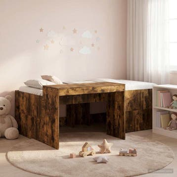 vidaXL Hoge Bed Frame met Bureau voor Kinderen Gerookt eiken, Verzenden, Nieuw, Bruin, Hout