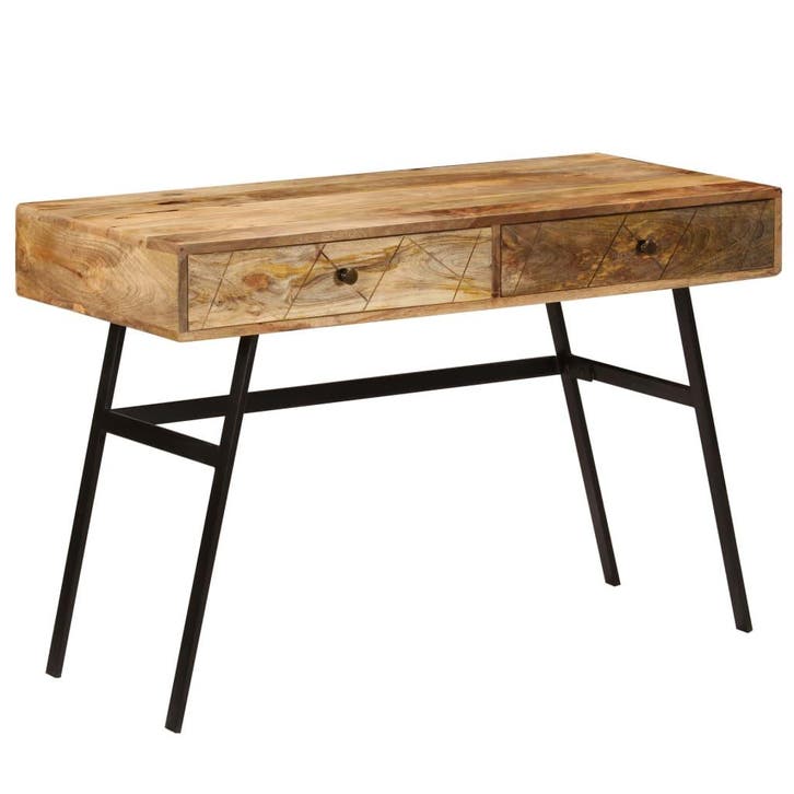 vidaXL Schrijftafel met lades 110x50x76 cm massief mangohout, Huis en Inrichting, Bureaus, Nieuw, Verzenden