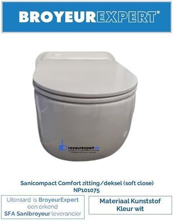 NP101075 Sanibroyeur Sanicompact Comfort zitting kunststof, Doe-het-zelf en Verbouw, Sanitair, Ophalen of Verzenden, Nieuw, Toilet