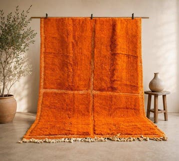 Luxe Beni ouarain Marokkaans tapijt – handgeweven oranje wol, Nieuw