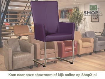 Leren eetkamerstoel Dry met armleuning - Toledo Aubergine, Huis en Inrichting, Stoelen, Overige kleuren, Nieuw, Leer, Ophalen of Verzenden