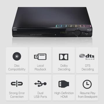 GIEC G2805 Blu-ray Speler - 1080P HD, Dolby/DTS, USB & Hard, Verzenden, Nieuw