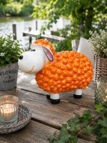 Beeld, funny lamb color orange - 30 cm - polyresin