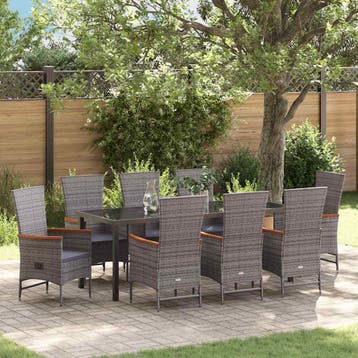 vidaXL Tuin eettafelset 9 st Grijs Gepoedercoat staal, Verzenden, Nieuw, Rotan, Meer dan 8 zitplaatsen